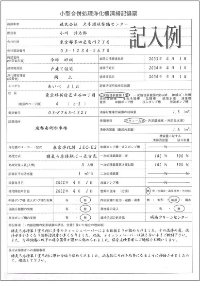 小型合併処理浄化槽清掃記録票